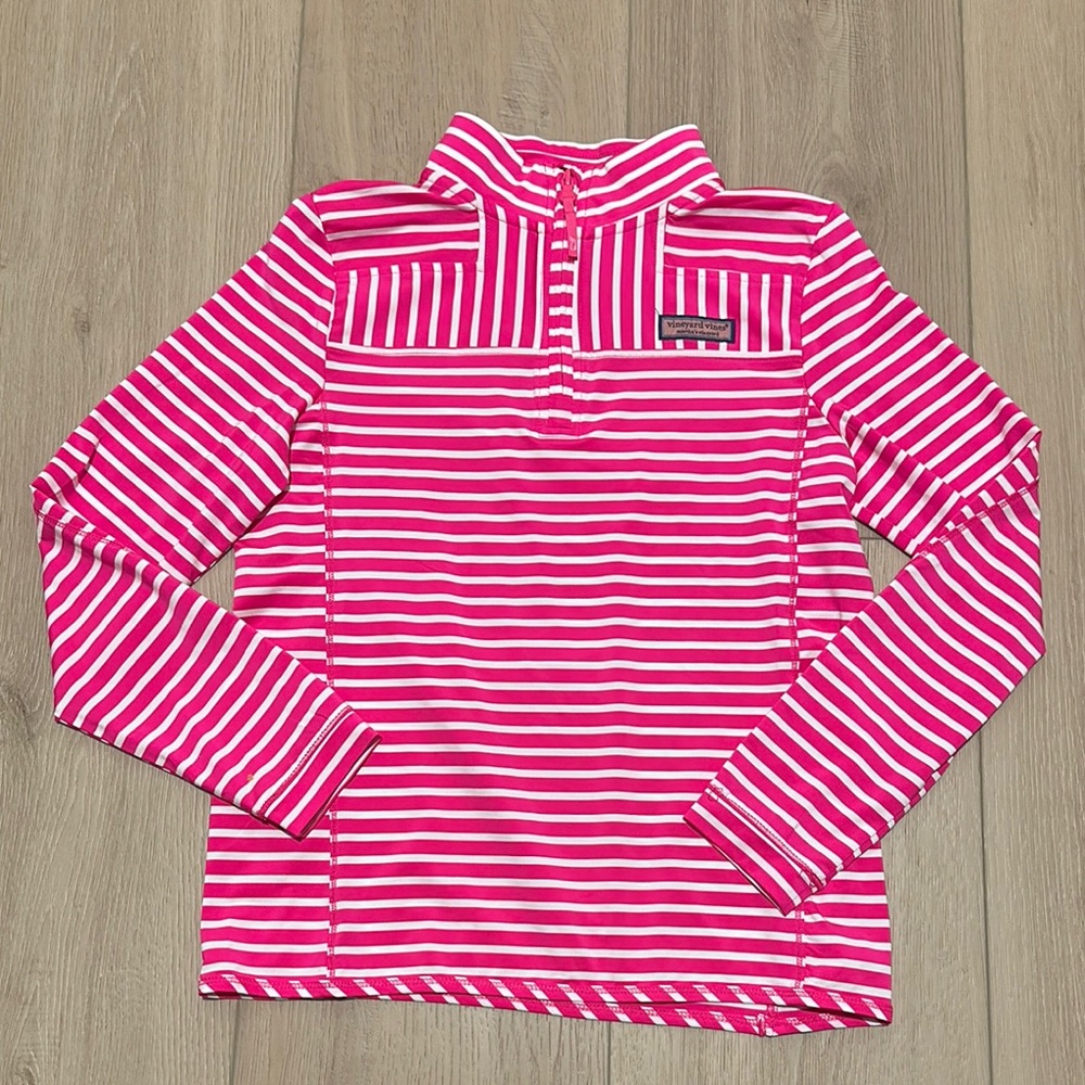NWOT Vineyard Vines Performance Quarter Zip Girls Size Large Girls 14 Pink White